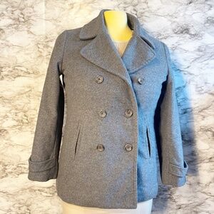 Lands' End Heavy Gray Faux Wool Pea Coat